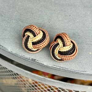 VINTAGE 50s Woven Knot Earrings Gelato Summer Raffia Straw 1950s Neopolitan